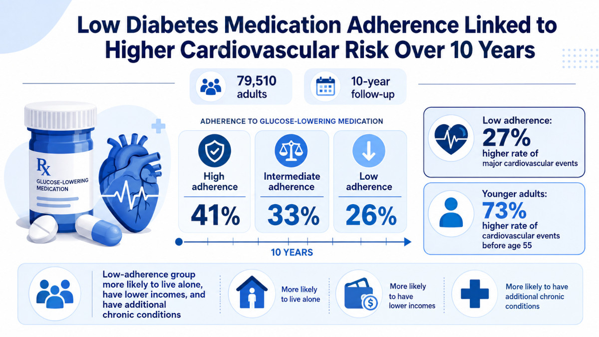 Low Diabetes Medication Adherence Linked to Higher Cardiovascular Risk Over 10 Years