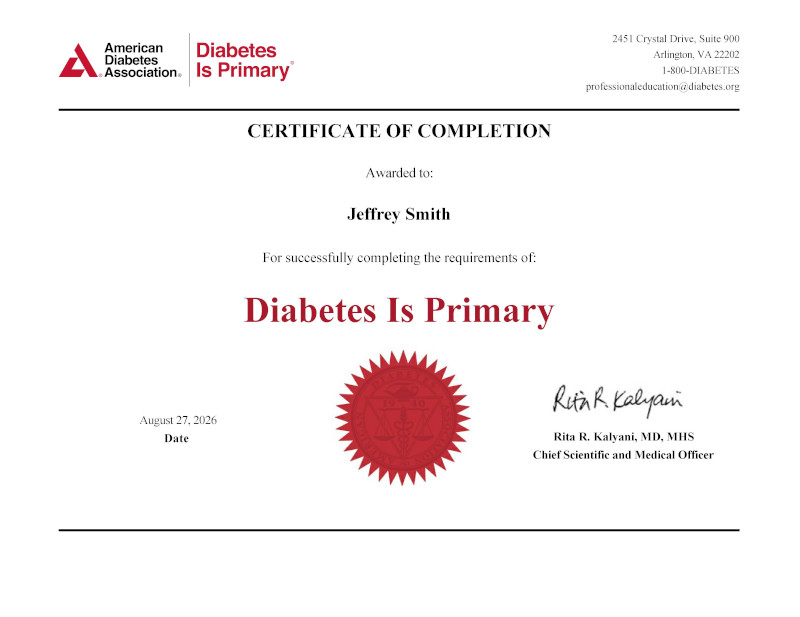 Diabetes Is Primary Certificate of Completion
