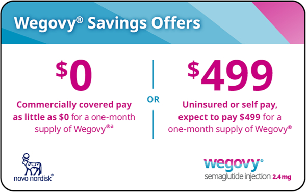 Sample Wegovy savings card. Courtesy of Novo Nordisk US.